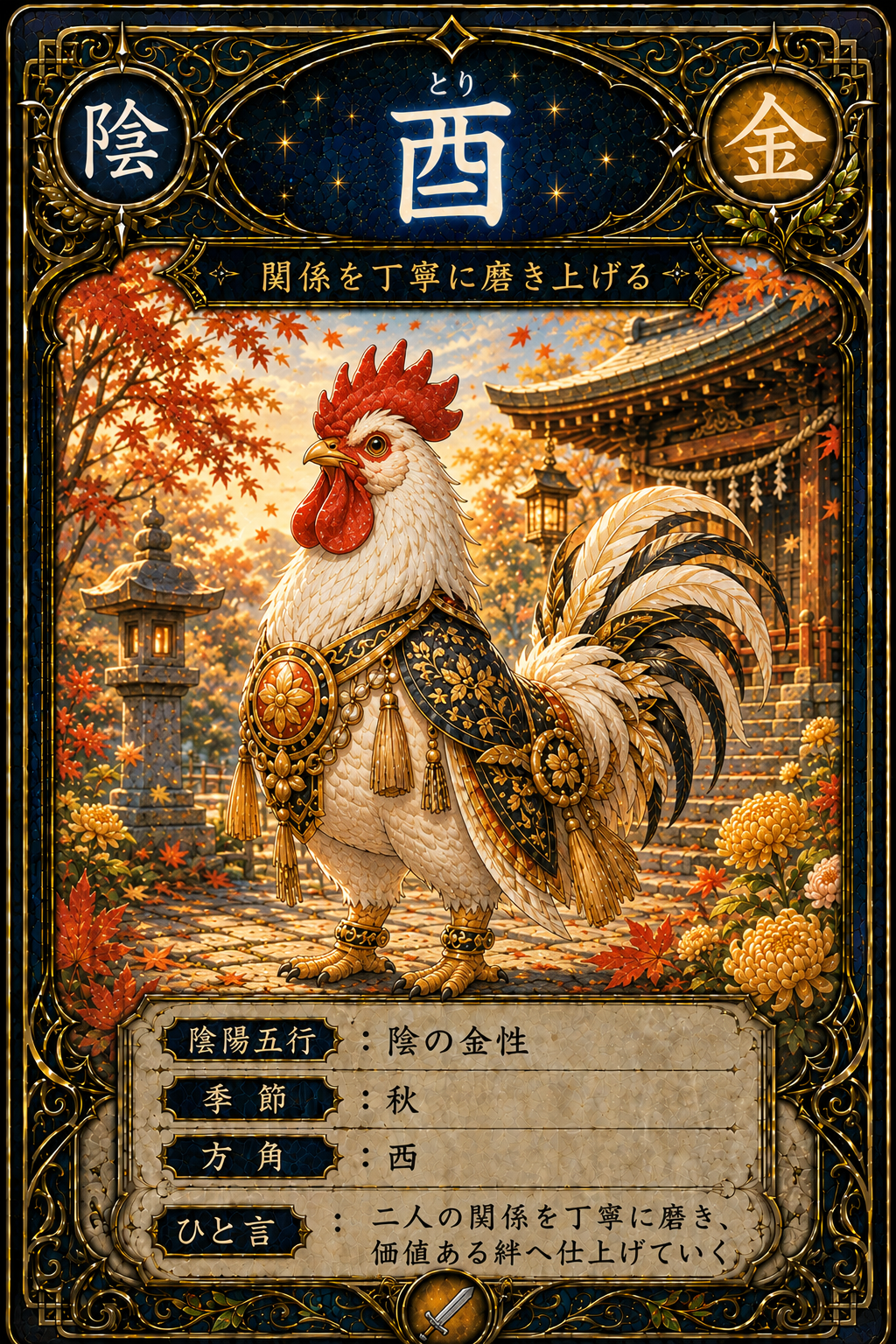 酉（とり）｜陰の金性を表す十二支カード