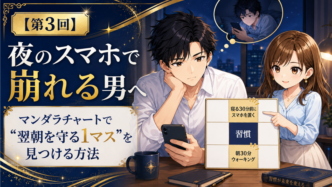 夜のスマホで崩れる男へ