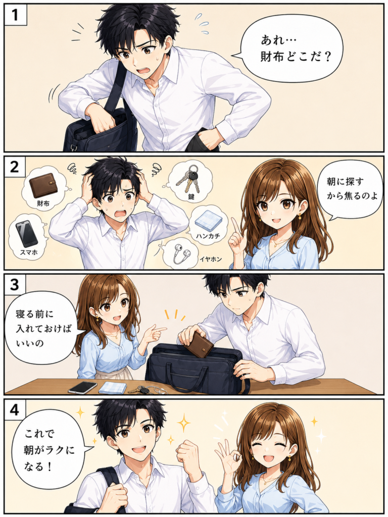 寝る前に鞄の中を整理する男編